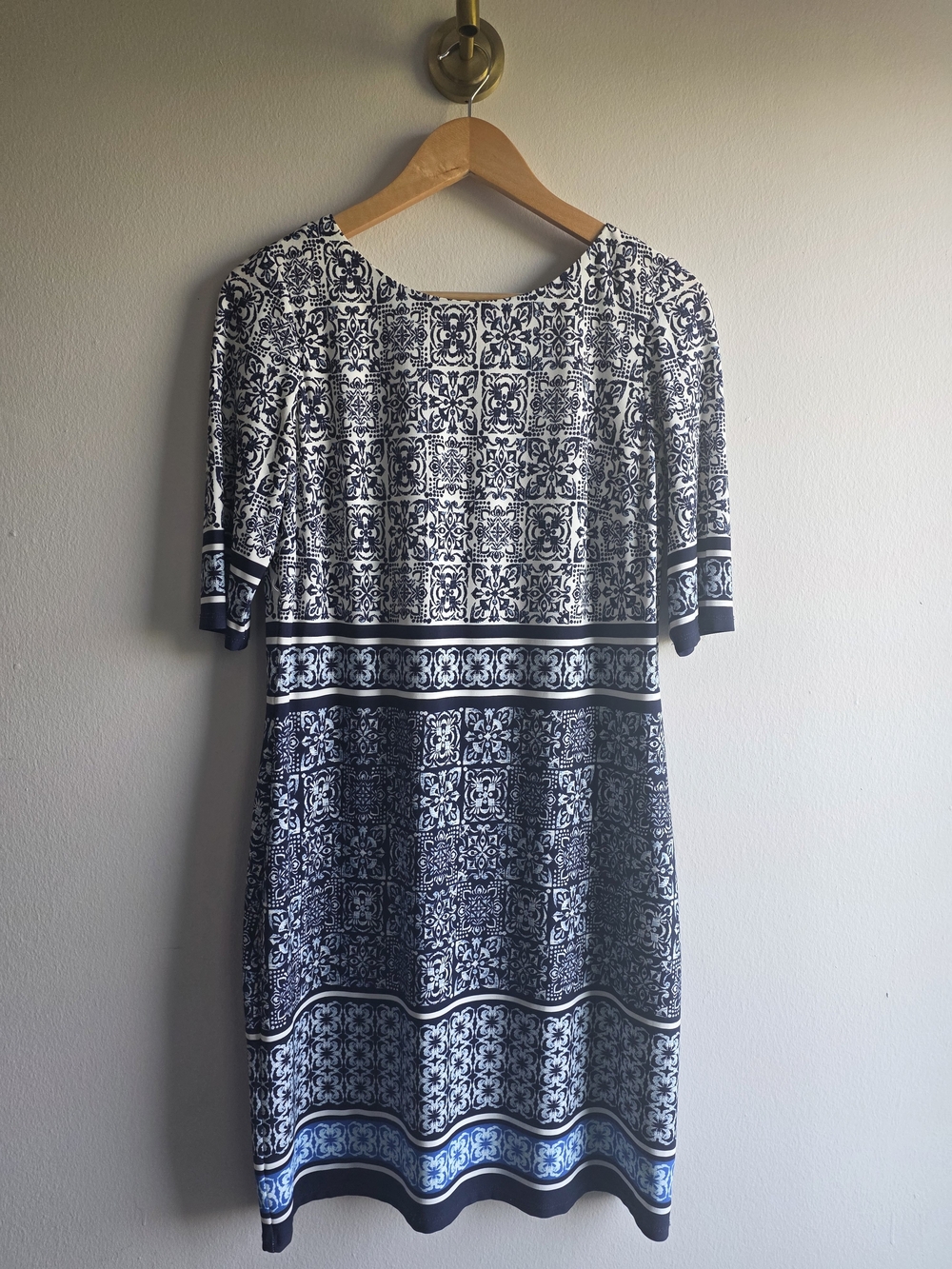 Eliza J Navy & White Printed Midi Dress